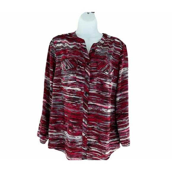 Elementz Women's Button Front Pockets Multicolor Blouse Top Size Medium - Picture 1 of 5